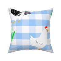 Kitchen WP Hens Rooster on blue gingham