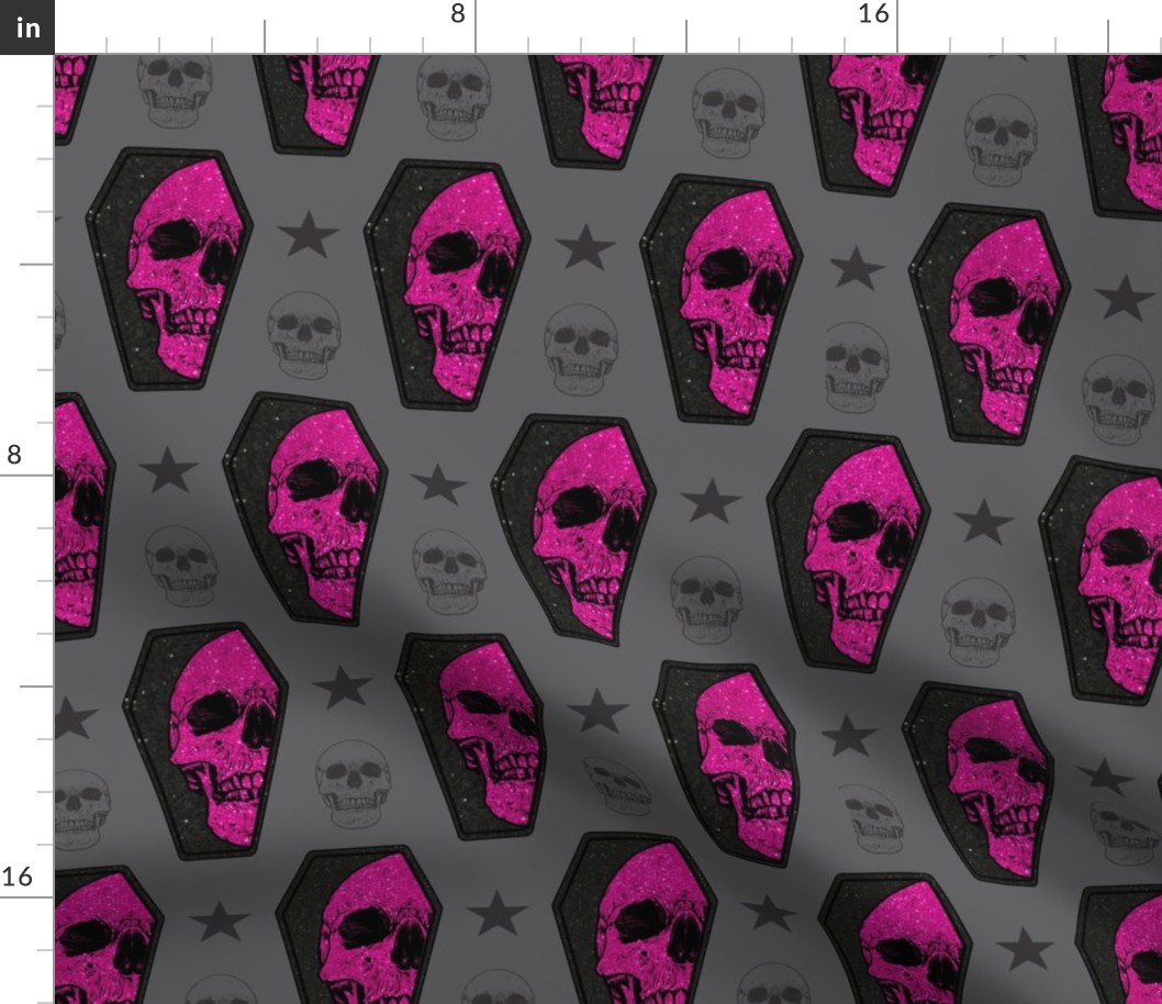 Creepy Skull Coffin Glam Grunge Pink Spooky Halloween