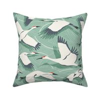 Majestic Migration Cranes Mint Green Large Scale