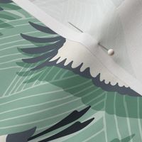 Majestic Migration Cranes Mint Green Large Scale