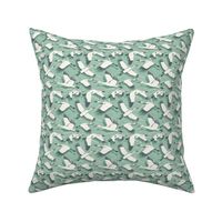 Majestic Migration Cranes Mint Green Small Scale