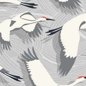 Majestic Migration Cranes Gray Large Scale