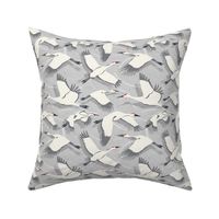 Majestic Migration Cranes Gray Regular Scale