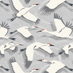 Majestic Migration Cranes Gray Regular Scale