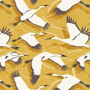 Majestic Migration Cranes Goldenrod Yellow Regular Scale