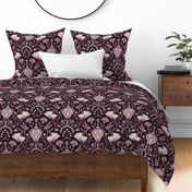 Art Deco dragonflies and lotus flowers - Egyptian style - burgundy/maroon monochrome - large