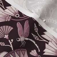 Art Deco dragonflies and lotus flowers - Egyptian style - burgundy/maroon monochrome - medium