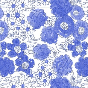 Blue China Arts and Crafts drawn Floral
