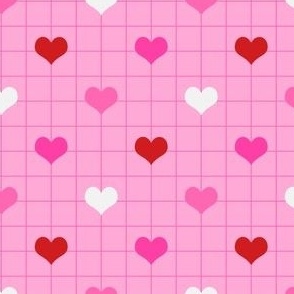Smaller Scale - Lovecore Heart Grid in Pink + Multi
