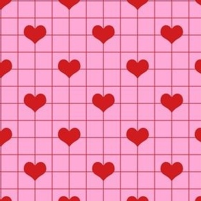 Smaller Scale - Lovecore Heart Grid in Pink + Red