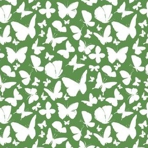 Butterflies Silhouette in Green and White