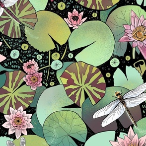 Waterlily Pond and Dragonflies - large