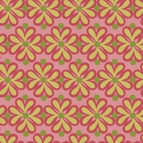 Retro 70's Floral Tile in Dusty Guava Mauve + Avocado Green