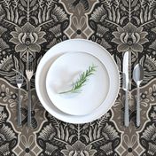 Maximalist Folk Damask with raven and mystical eye - sepia/neutral  monochrome - large