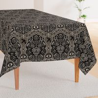 Maximalist Folk Damask with raven and mystical eye - sepia/neutral  monochrome - large