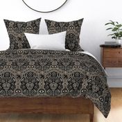 Maximalist Folk Damask with raven and mystical eye - sepia/neutral  monochrome - large