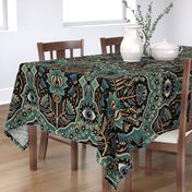 Maximalist Folk Damask with raven and mystical eye - vintage gold, teal and blue - jumbo