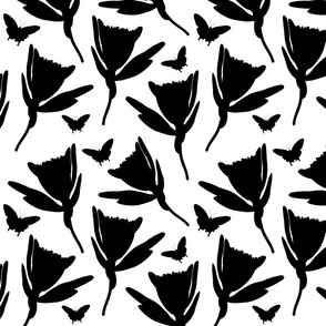 Protea Dance (Ulysses Butterflies) - black silhouettes on white, medium 