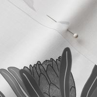 Protea Pirouette - greyscale on white, medium to large 