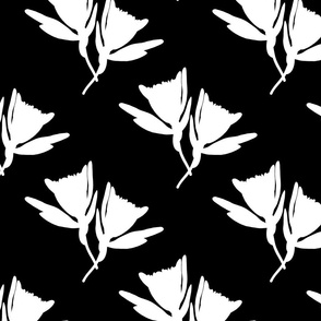 Protea Pirouette - white silhouettes on black, medium to large 