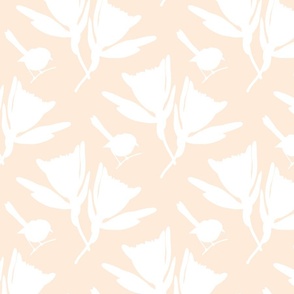 Protea Pirouette (Blue Wrens) - white silhouettes on blush cream, medium to large 
