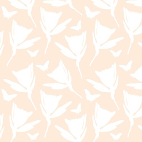 Protea Dance (Ulysses Butterflies) - white silhouettes on blush cream, medium 