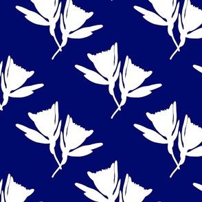 Protea Pirouette - white silhouettes on sapphire blue, medium to large 