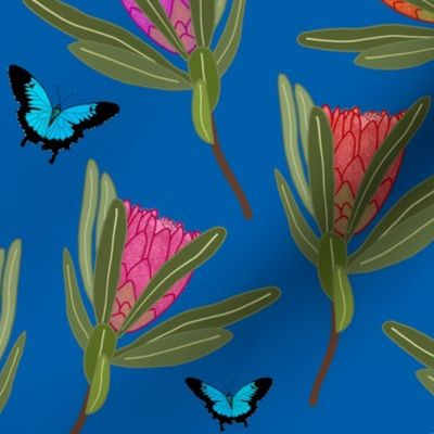 Protea Dance (Ulysses Butterflies) - ocean blue, medium 
