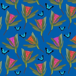 Protea Dance (Ulysses Butterflies) - ocean blue, medium 