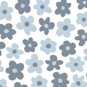Boho Flowers - Blue - White Background