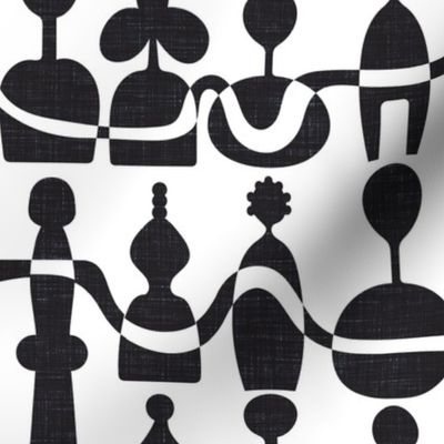 all shapes and sizes - abstract peg doll people - black on white