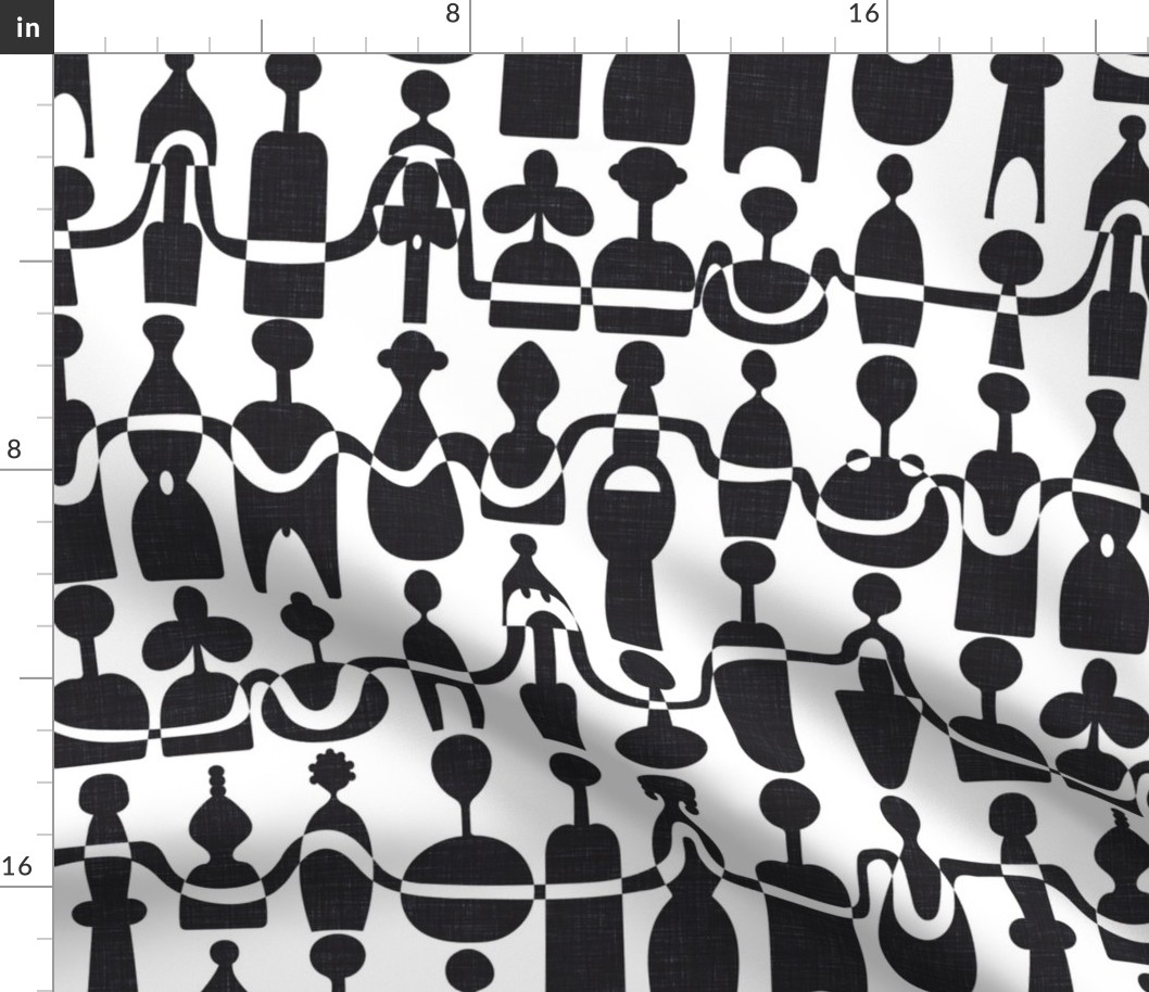 all shapes and sizes - abstract peg doll people - black on white