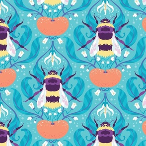 citrus bees in turquoise  {large}