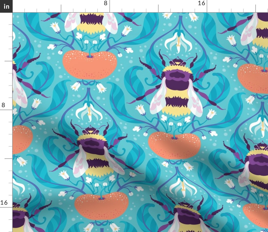 citrus bees in turquoise  {large}