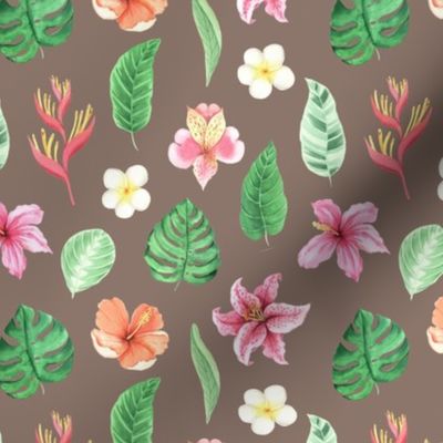 Tropical animals and flowers Motif 1 brown (Almond Frost)