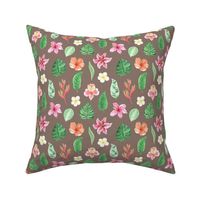 Tropical animals and flowers Motif 1 brown (Almond Frost)