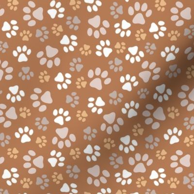 Messy paws - tossed dog paw design boho pet lovers rust beige caramel seventies palette