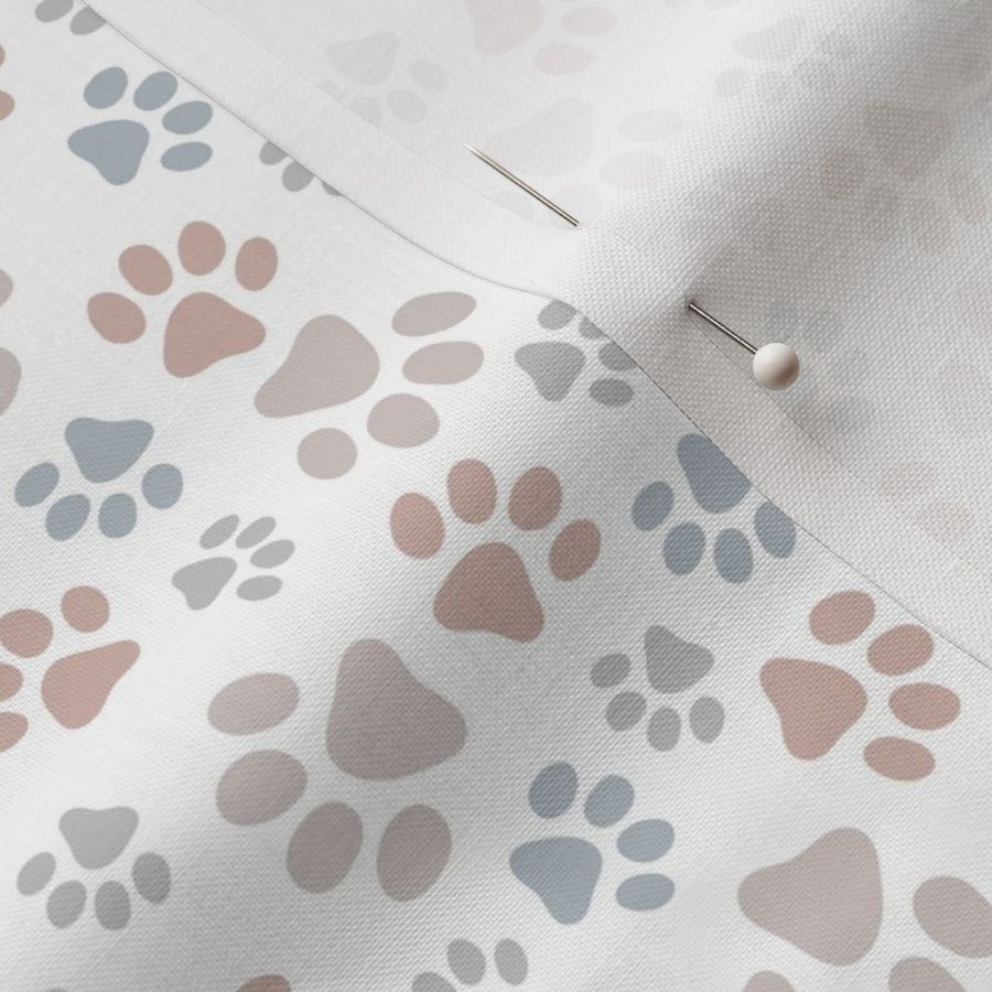 Messy paws - tossed dog paw design boho pet lovers gray beige caramel on white seventies palette