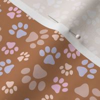 Messy paws - tossed dog paw design boho pet lovers pink lilac blush beige on burnt orange girls palette