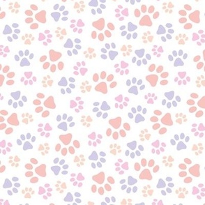 Messy paws - tossed dog paw design boho pet lovers pink lilac blush on white girls palette