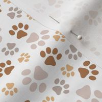 Messy paws - tossed dog paw design boho pet lovers sand rust beige caramel on white seventies palette