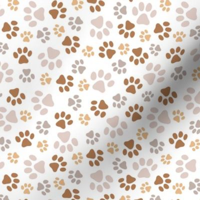 Messy paws - tossed dog paw design boho pet lovers sand rust beige caramel on white seventies palette