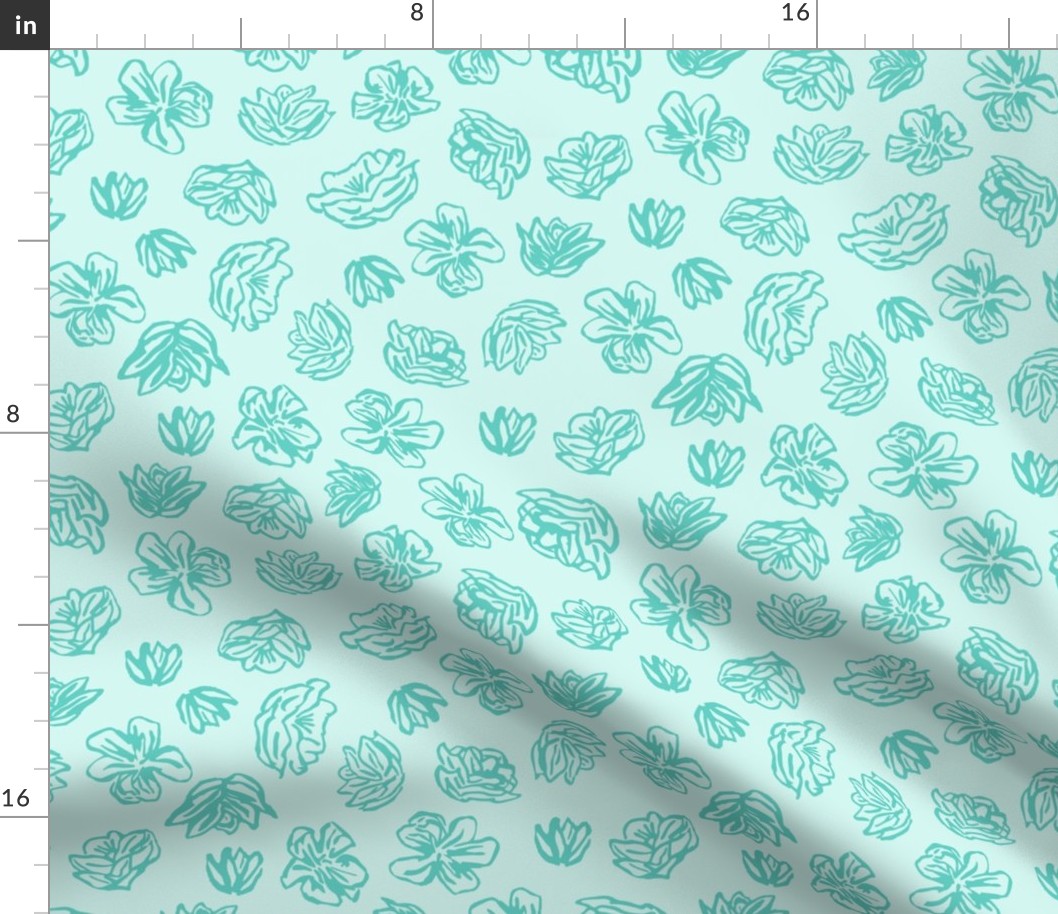 Floating Flowers Teal Color