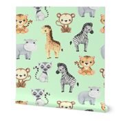 Tropical animals and flowers Motif 7 light green (Snowy Mint)