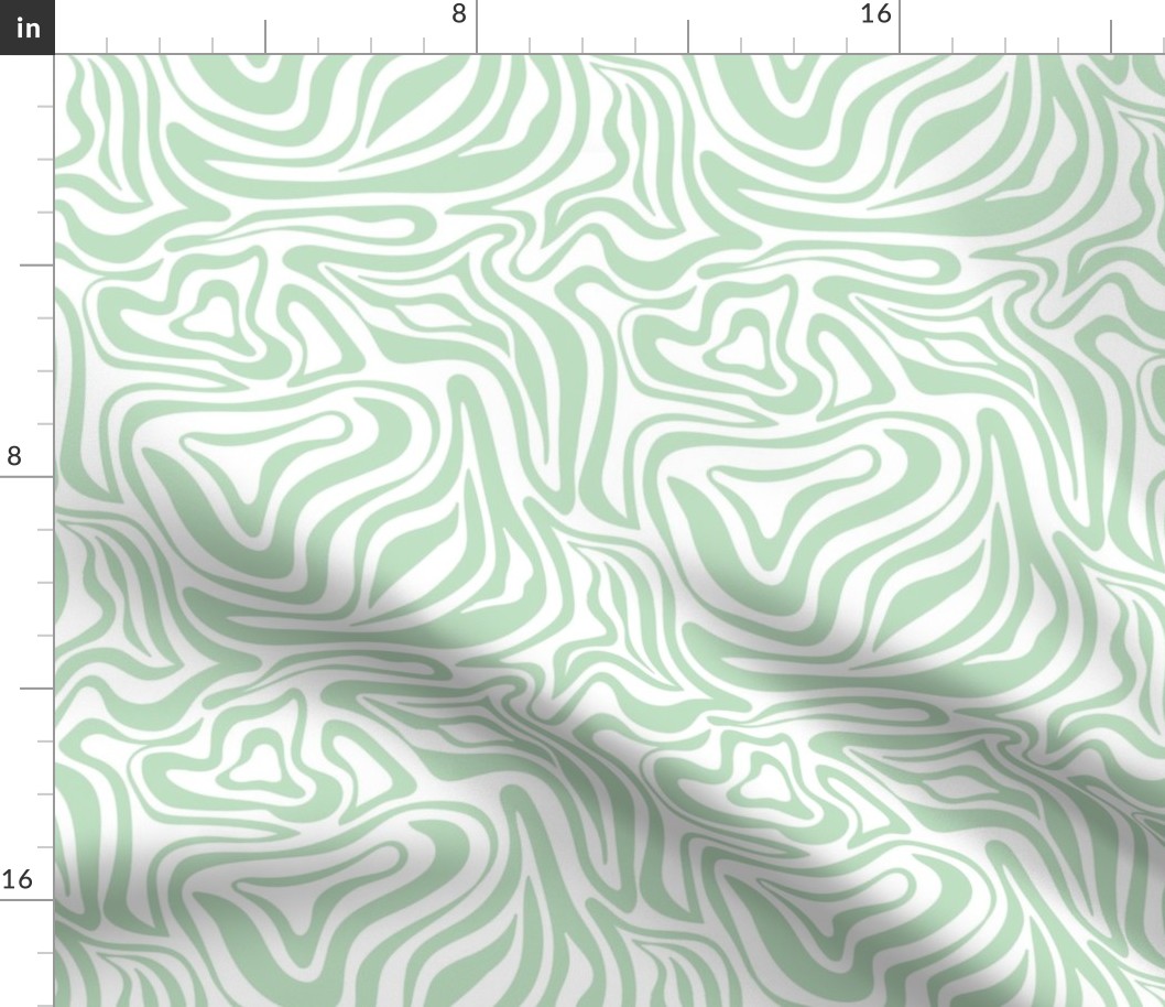 Groovy swirls - Vintage abstract organic shapes and retro flower power zebra style cool boho design mint green on white 