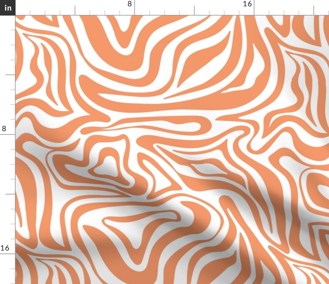 Groovy swirls - Vintage abstract organic shapes and retro flower power zebra style cool boho design orange seventies on white LARGE