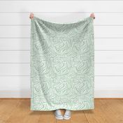 Groovy swirls - Vintage abstract organic shapes and retro flower power zebra style cool boho design mint green on white LARGE