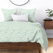 Groovy swirls - Vintage abstract organic shapes and retro flower power zebra style cool boho design mint green on white LARGE
