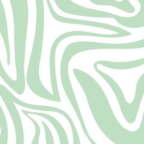 Groovy swirls - Vintage abstract organic shapes and retro flower power zebra style cool boho design mint green on white LARGE