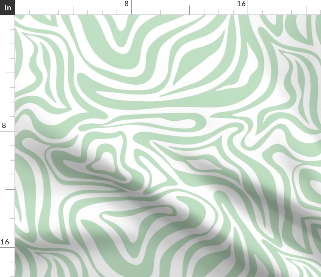 Groovy swirls - Vintage abstract organic shapes and retro flower power zebra style cool boho design mint green on white LARGE